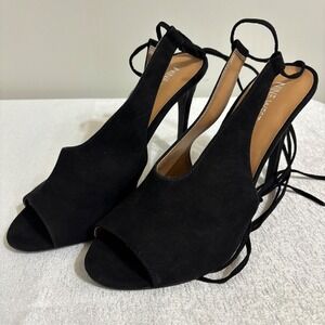 Nine West Black Suede Lace Up Peep Toe Heels Women's Size‎ 9.5